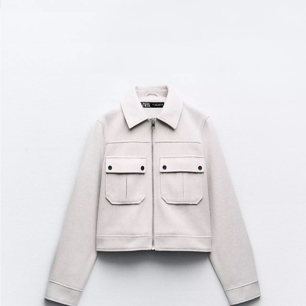 NWOT Zara Ecru Soft Utility Jacket with Classic Collar- S